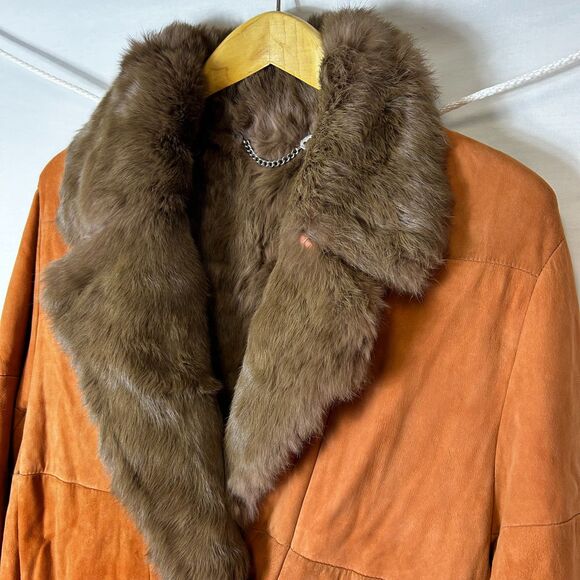 Vintage Original Lapin Italy Orange Suede Rabbit Fur Penny Lane Coat 44/US12 - Picture 3 of 16